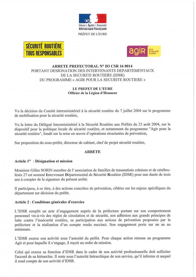 Désignation Gilles SORIN en tant qu'IDSR